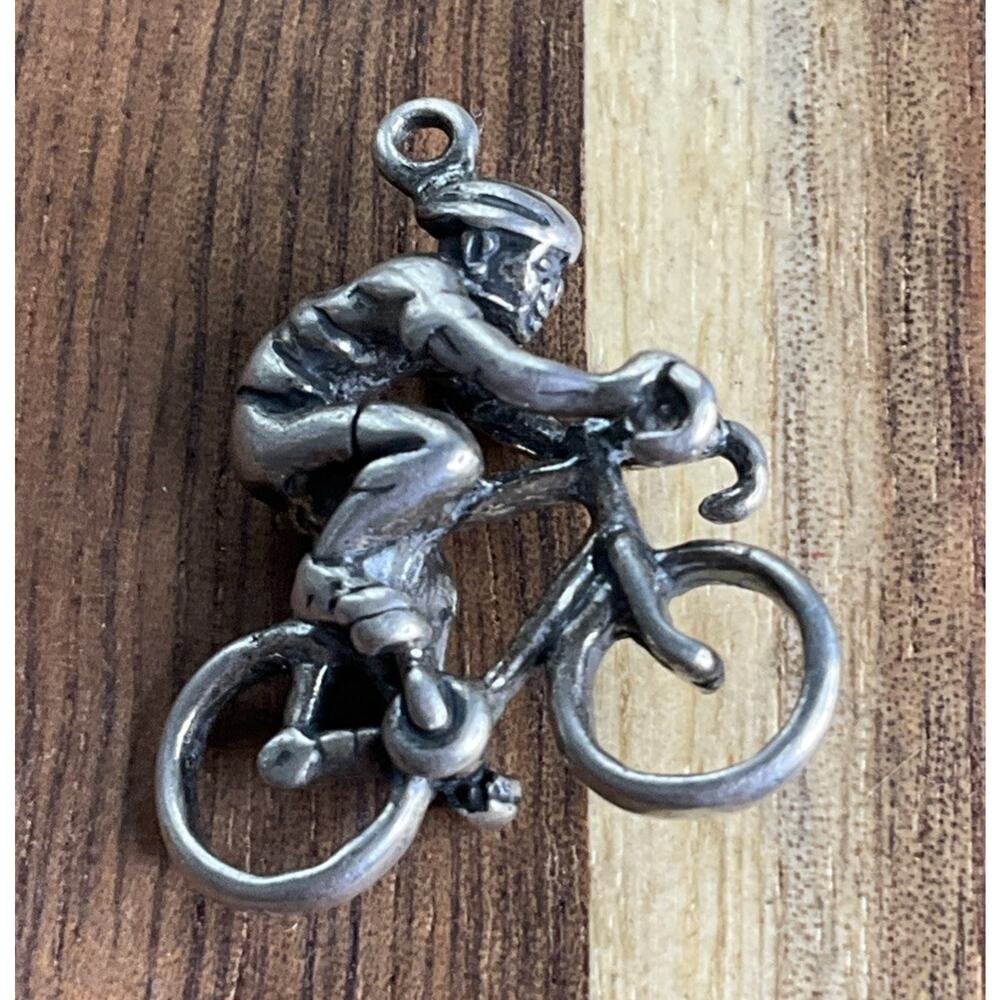 925 Sterling Silver Bicyclist Charm